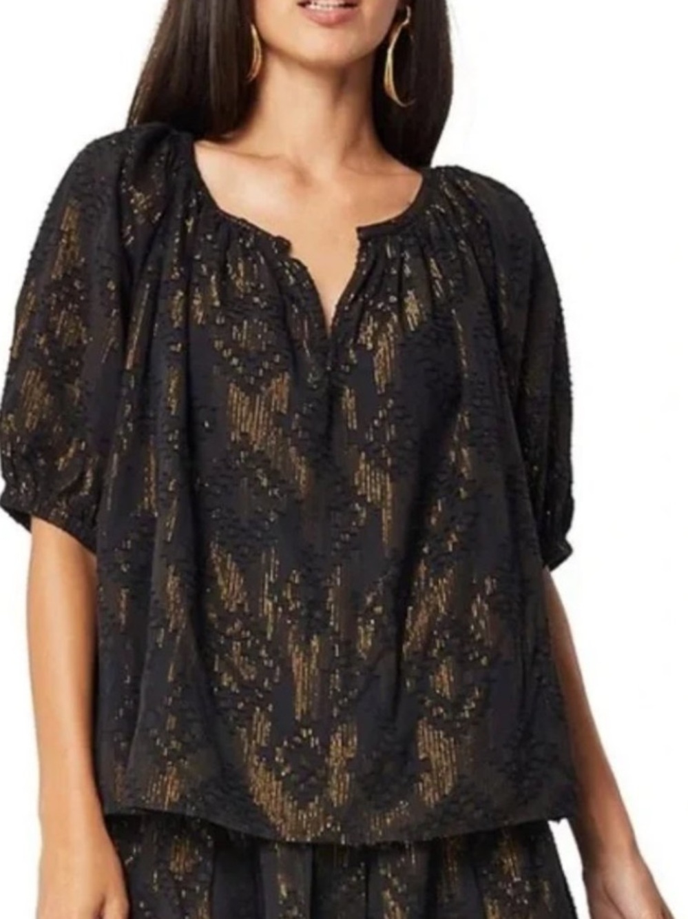 Roller Rabbit Black Top with Gold Metallic Detail